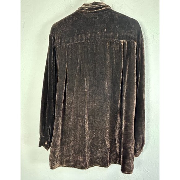 Citron Santa Monica Women's Button Down Velvet Top Long Sleeve Silk Brown Medium - Picture 2 of 8